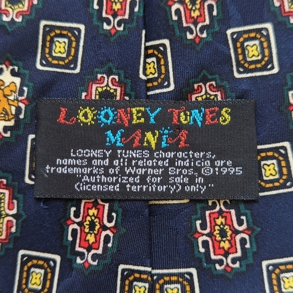 Looney Tunes Mania 1995 Vintage Funky Character & Motif Printed Neck Tie Navy - Picture 9 of 11